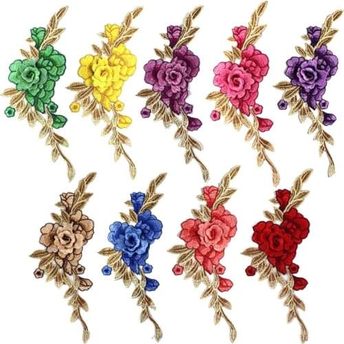 1pc Rose Embroidered Sewing On Patch Flower Patch Stickers For Clothes Badge Sewing Fabric Applique Supplies 9Colors