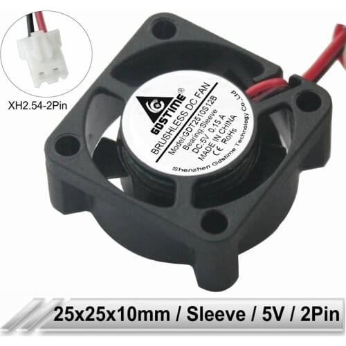 100PCS Gdstime 2510 25mm x 10m 25*10mm DC 5V 2Pin XH2.54 Small Mini Micro Server Cooling Cooler Fan