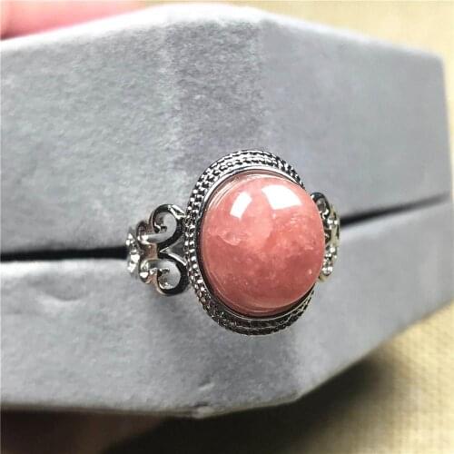 12x10mm Genuine Natural Red Rhodochrosite Ring Jewelry For Woman Man Argentina Beads Silver Crystal Stone Adjustable Ring AAAAA