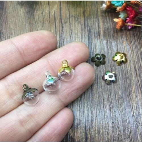 20sets/lot 8*3mm ball shape glass globe with five Petal flower beads cap glass vial pendant jewelry accessories necklace pendant