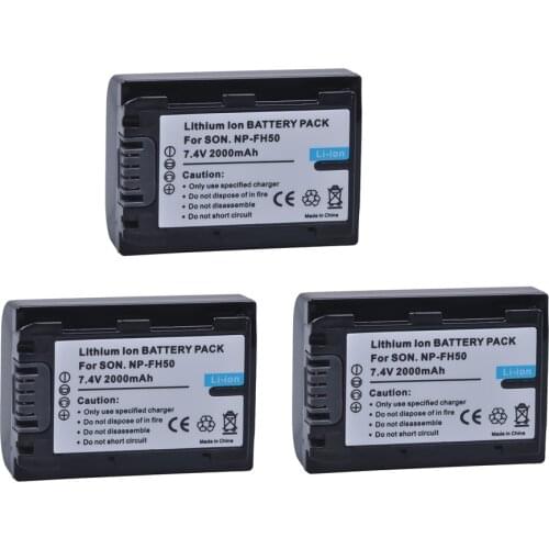 3Pcs 2000mAh NP-FH50 NP FH50 FH50 Camera Batteries for Sony A230 A330 A290 A390 DSC-HX1 HX100 HX200 HDR-TG1E TG3 TG5 TG7