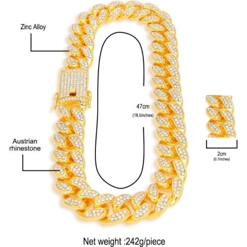 3Pcs Cool Rappers Luxury Mens Watch Shiny Cuban Bracelet Necklace Jewelry Set U2JF