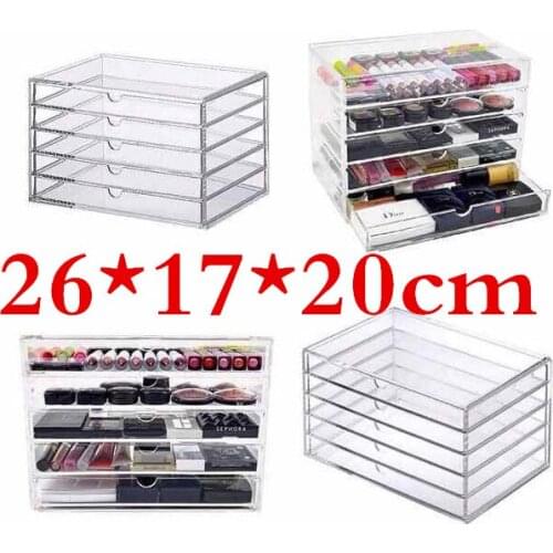 5PCS New Anti-Scratch Clear Transparent Acrylic Makeup Box Organizer Cosmetic Display Jewelry Storage Case 5 Drawers Free ship