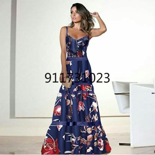 African Dresses for Women Summer Sexy 2021 African Women Sleeveless Printing Polyester Plus Size Long Dress African Clothes