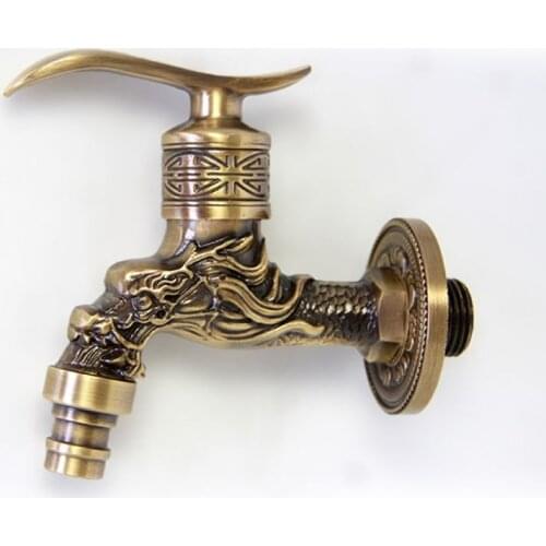 Antique Bronze Bathroom Sink Faucet Dragon Washing Machine Tap Wall Mounted Tap X4YD