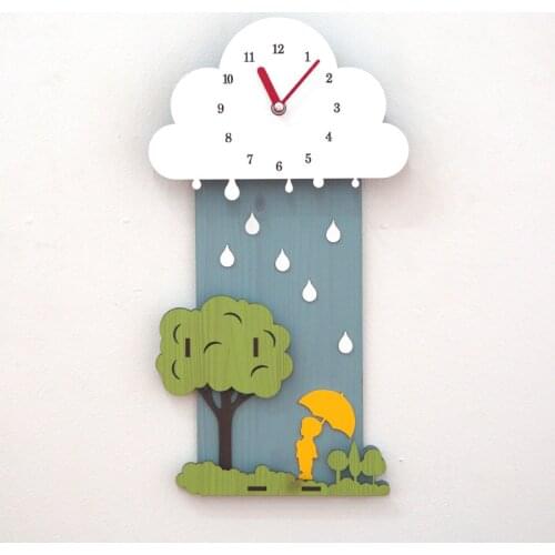Mute Kids Carton Type Wall Clocks for Living Room Clouds Rainy Day Watches Home Decor Wall Watched Sticker