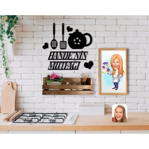 BK Home İsme Custom Kitchen Wall Decoration Wood Caricature Of table And Natural Wood Rack Gift Seti-13 Modern Convenient reliable