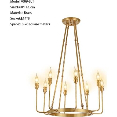 Large gold brass chandelier hanging light fixture round antique brass candle chandelier for bedroom restaurant living room