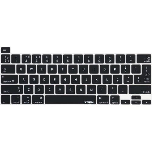 XSKN Portuguese/English Black Silicone Keyboard Cover Skin for 2019 MacBook Pro 16 inch Touch Bar A2141 US and EU Version