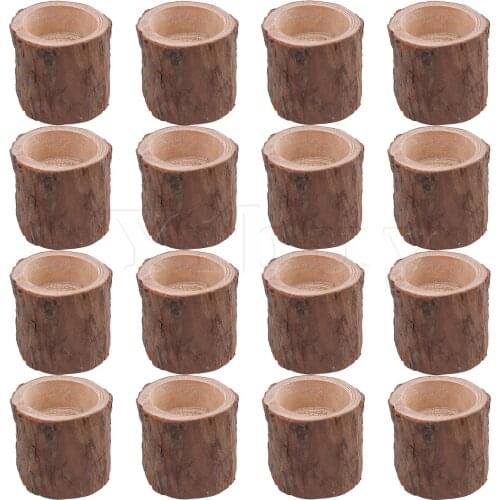 Pure Natural Pine Wood Handmade Candle Holder Brown Wooden Set of 16