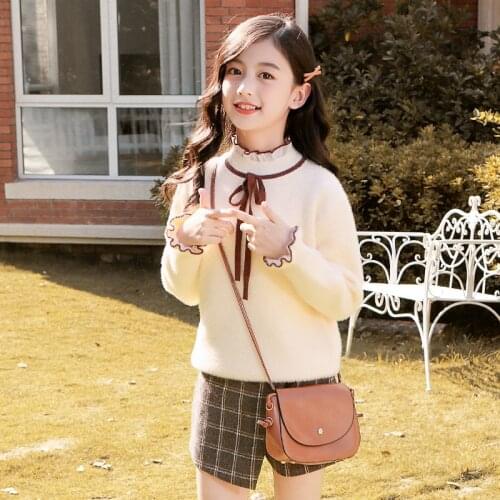 Kids Knitted Sweaters Girls Sweater Girl Bow Winter Tutleneck Thicken Sweater Children Clothing 6 8 10 12 14 16 Years