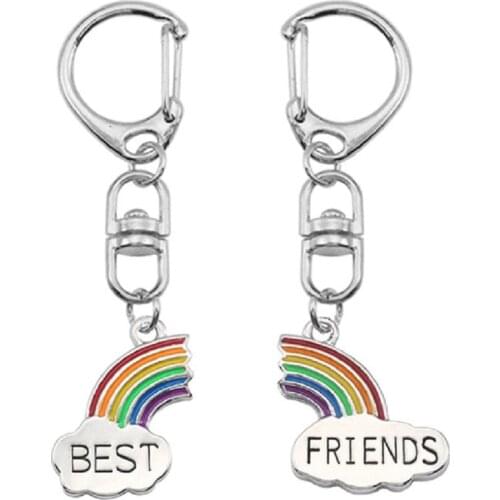 DIY Best Friends Keychain 2 Pcs/Set Keychain For Girls Or Boy Rainbow Shape Metal Variety Of Forever Pendant Gifts New