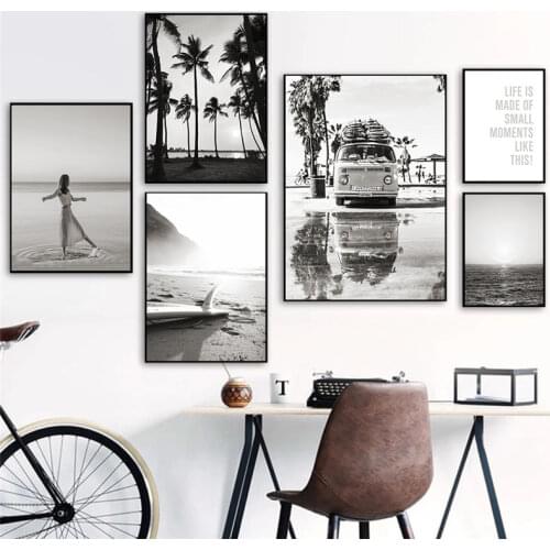 Home Decor Black and White Seascape Scenery Picture Wall Art Canvas Painting Modern Seaside Poster and Print for Bedroom Decor