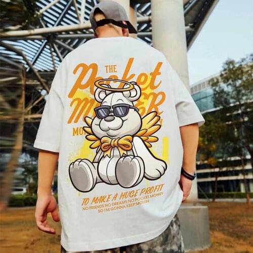 Bear Couple Trendy Brand Hip Hop Short Sleeve T-shirt Mens Ins Summer Half Sleeve plus-Sized plus Size Male Student T-shirt