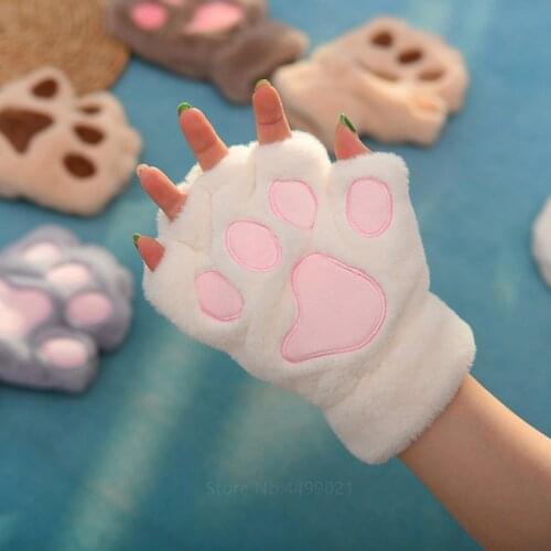 JUNOON Dog Cat Paw Hand Warmers Winter Plush Fingerless Glove Fox Cosplay Costume Bear Hand Warm Winter Fingerless High Quality