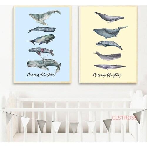 Nordic Pop Art Posters And Prints Watercolor Cartoon Whale Canvas Painting Kid Room Wall Picture For Nursery Decoration No Frame