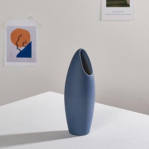 Ceramic Blue Flower Vase Figurines Modern Minimalist Flower Pot Nordic Cylinder Table Vases for Decor Living Room Decor