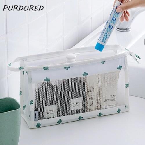 PURDORED 1 pc Cactus Cosmetic Bag Women Make Up Bag Clear Mesh Cosmetic Organizer Pouch Toiletry Bag Kit neceser Dropshipping