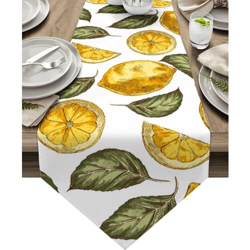 Lemon Texture Doodle Table Runner Wedding Table Decor Tablecloth And Placemat Kitchen Dinning Table Decoration