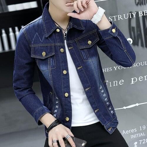 Mens Denim Jackets and Coats Autumn Winter Long Sleeve Denim Blue Cool Jacket
