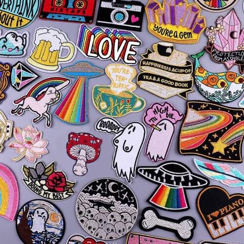 Ghost Clothing Stickers UFO Fusible Patch For Clothing Cheap Things Love Camera Coffee Patches On Clothes Thermoadhesive Patches