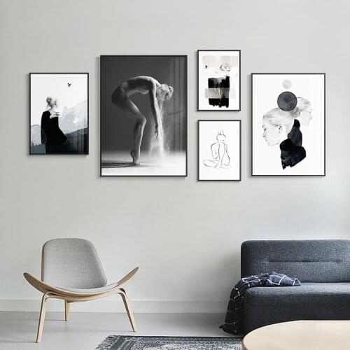 Nordic Black White figuars wall art Canvas Painting posters Prints Watercolor girl picture for Living Room Morden Home Decor