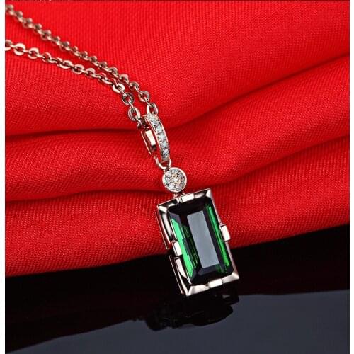 Natural Emerald 14K Rose Real Gold Necklace Pendant Emerald Jade Gemstone Necklace for Women Peridot Bizuteria Jewelry Pendant