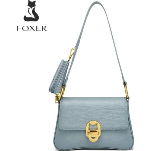 FOXER New Ladies High-Quality Split Leather Shoulder Armpit Bag Original Niche Design Messenger Bag Detachable Small Coin Purse