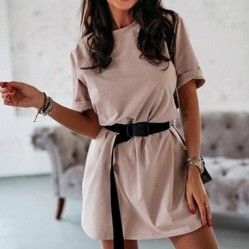 2020 New Trendy Women Dress Casual Solid New Womens Dress with Belt Solid Color Home Loose Sports Fashion Daily Dresses Summer