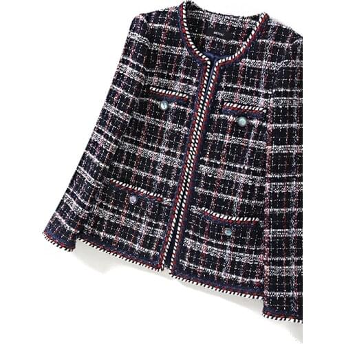 Laid New carefully Beautiful crafted frock wool suiting small sweet wind modern age plaid coat reduction can customized big size