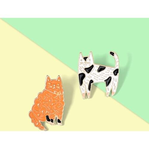 Orange Cat Black and White Spotted Cat Enamel Pin Brooch Bag Clothes Lapel Pin Sasha Away Badge Cartoon Jewelry Gift For Kids