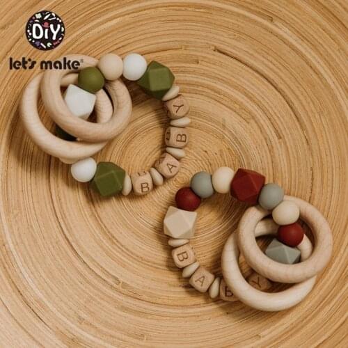 Lets Make Custom Name Wooden Teether Rattle Baby Toys DIY Food Grade Free BPA Newborn Toys Montessori Toy Gifts