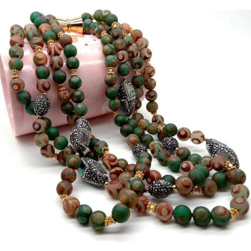 YYGEM multi strand 10mm Green Brown Frosted Agate Abalone Shell Choker Necklace 18"