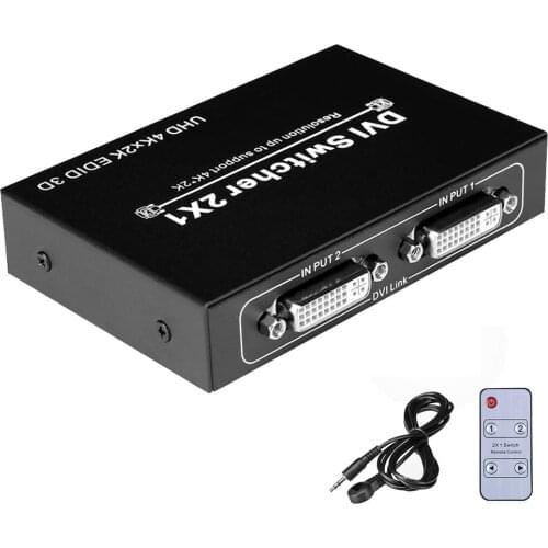 DVI Switch 2 in 1 Out Support 4K 30Hz, DVI Switcher 2 Input 1 Output with IR Remote Control, DVI Selector Switch for PC Laptop