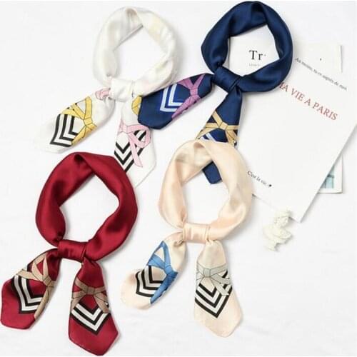 70cm New Floral Striped Solid Pink Blue Women Twill Silk Patchwork Print Scarf Small Square Scarves Headband Hijab Neck Tie