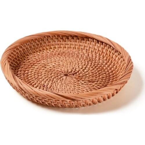 Hand-woven Round Fruit Vegetable Basket Wicker Picnic Tray Food Bread Dishes 37MF