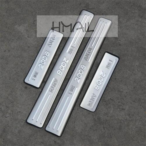 Stainless steel door sill strip for 2014-17 PEUGEOT 2008 Threshold trim car styling welcome pedal Scuff plate cover film sticker
