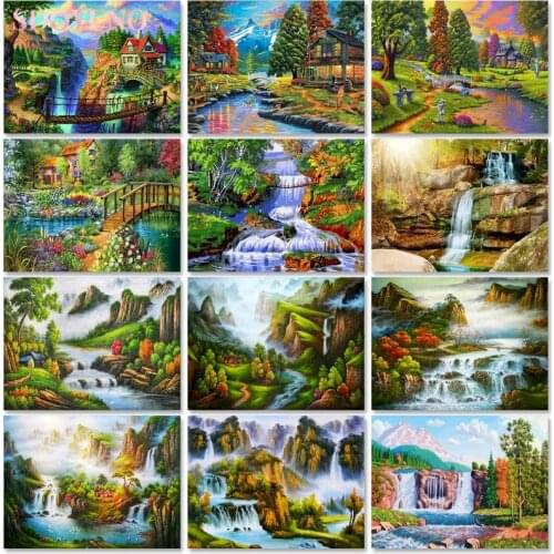 SDOYUNO Paint By Number Landscape Kit HandPainted DIY Gift Drawing On Canvas Oil Painting Coloring By Number Wall Art Home Decor