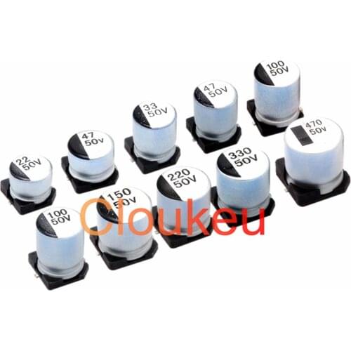 SMT Aluminum Electrolytic capacitor 50V 1UF 2.2UF 3.3UF 4.7UF 10UF 22UF 33UF 47UF 100UF 220UF 330UF 470UF
