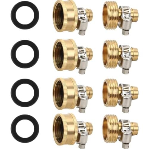 Female And Male Hose Connector Solid Brass Repair Kit Suitable For Standard 1/2 Inch With Clamp 4 Sets Home Tools Patcher