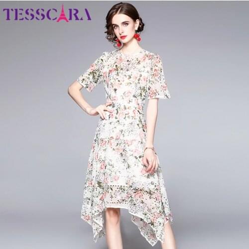 TESSCARA Women Summer Elegant Embroidery Dress Festa High Quality Wedding Party Robe Femme Runway Designer Asymmetrical Vestidos