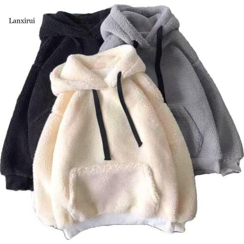 Sweatshirts Hoodies Women Autumn Winter Plush Warm Fluffy Double Hoodies Pullover Loose Soft Thick Hoodie Tops for Teens