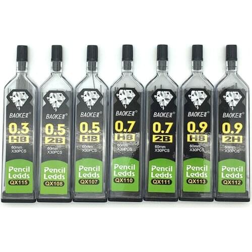 30pcs/tube Pencil Leads for Mechanical Pencil 0.3mm 0.5mm 0.7mm 0.9mm 2B HB 2H Automatic Pencil Refills School Office Supplies