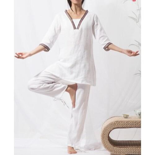 High quality Cotton&linen spring&summer female embroidery yoga suits lay meditation uniforms kung fu taiji tai chi clothing