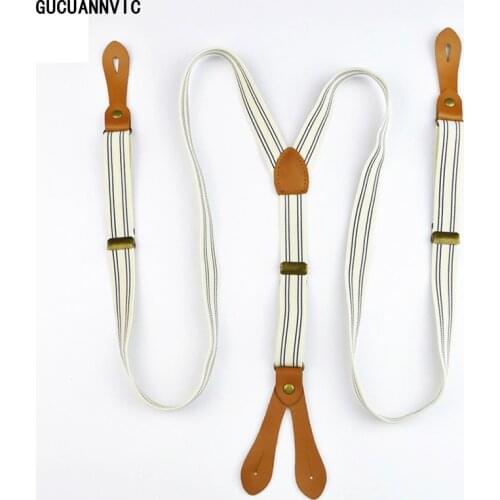 High quality fashion leather suspendr stripes elastic 4 buttons suspenders men and women bronze button adjustment Leisure