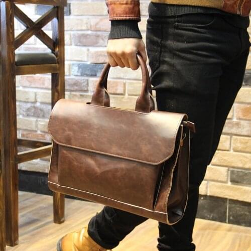 Xiao.P Fashion Crazy Horse PU Leather Handbag Men Messenger Bag Business Briefcase For Multifunction Laptop Handbag