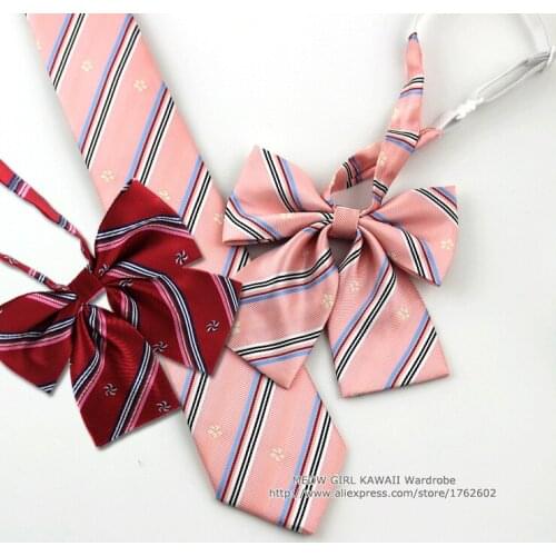 "SAKURA SHOUJOU" Cherry Blossom Embroidery Girls Womens Japanese Uniform JK Neck Tie Bowknot Lolita Tie Preppy Style Cosplay