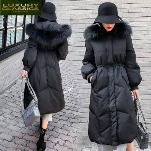 Women Jacket Winter Down Winter Duck Down Coat Female Real Raccoon Fur Hooded Clothing Long Parkas Pink Jackets LWL1148