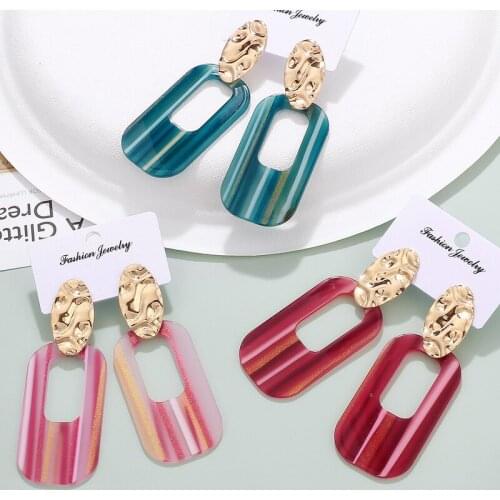 Hesiod Acrylic Earrings Square Statement Earrings for Women Colorful Geometric Big Drop Dangle Earrings Bohemia Jewelry