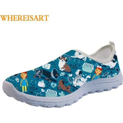INSTANTARTS Cute Cartoon Veterinary Surgeon Nurse Flats Vet Print Women Walking Shoes Zapatos Mujer Mesh Shoes Female Loafers